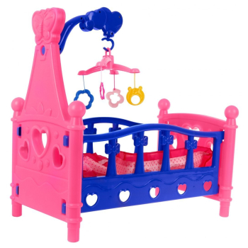 Łóżeczko dla lalek dla dzieci 3+ Kolorowa karuzela + Pościel dla lalek + Zabawa w dom